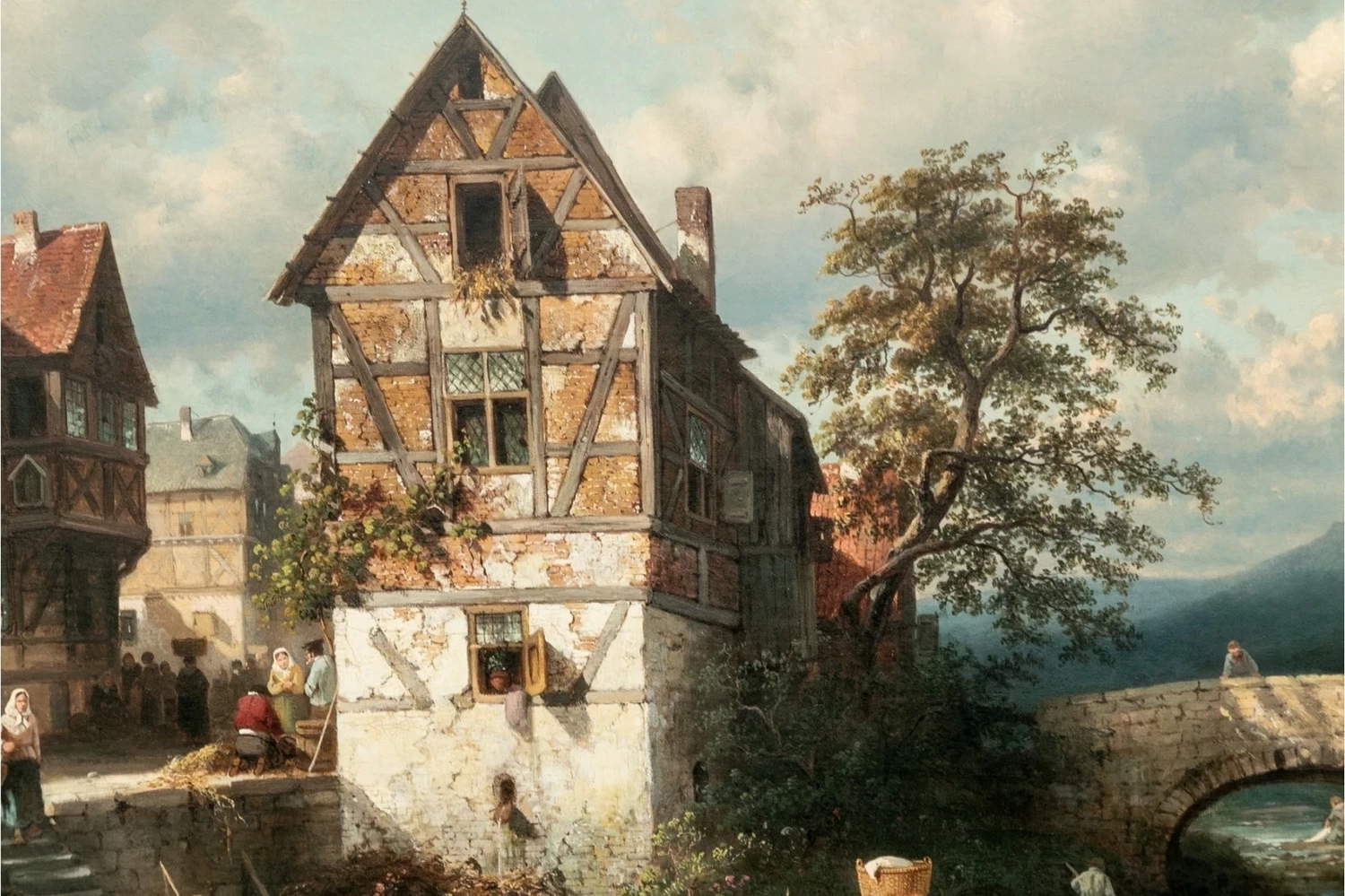 Charles Leickert - Paesaggio con lavandaie, dettaglio